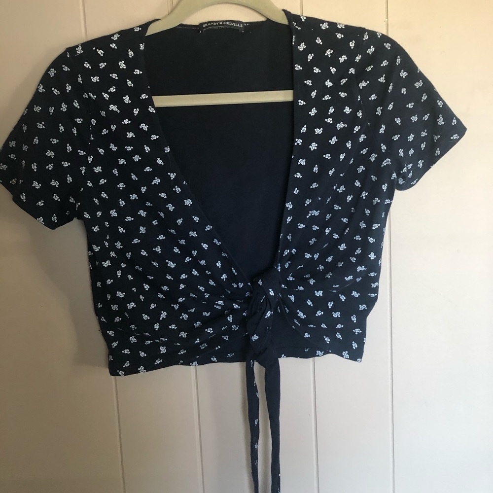 white flower tie front top